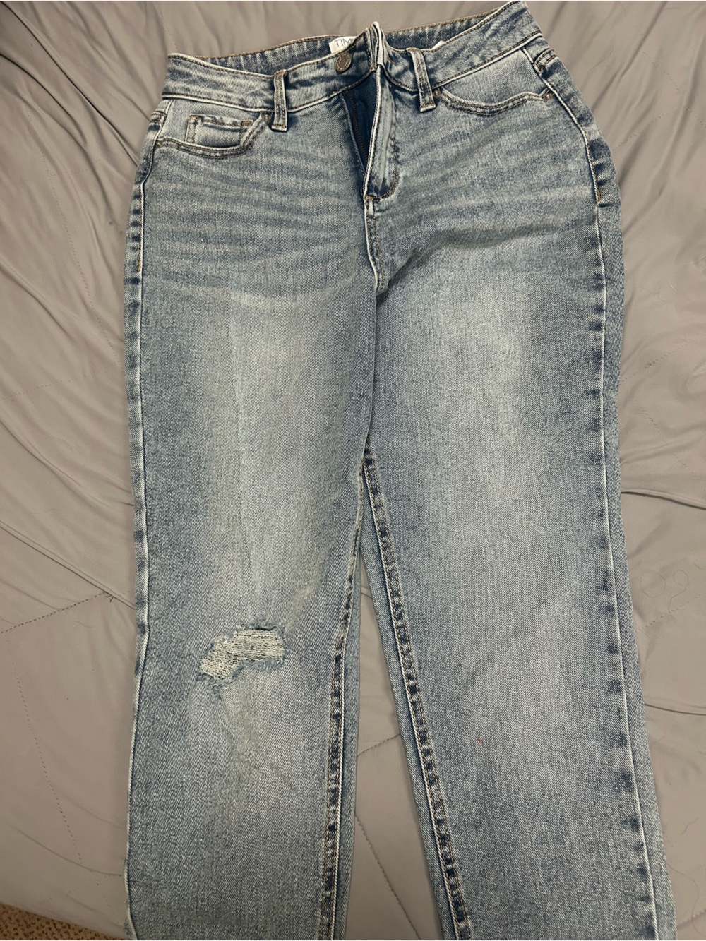 Time and Tru Light Blue Straight Leg Jeans with Distressed Knee
